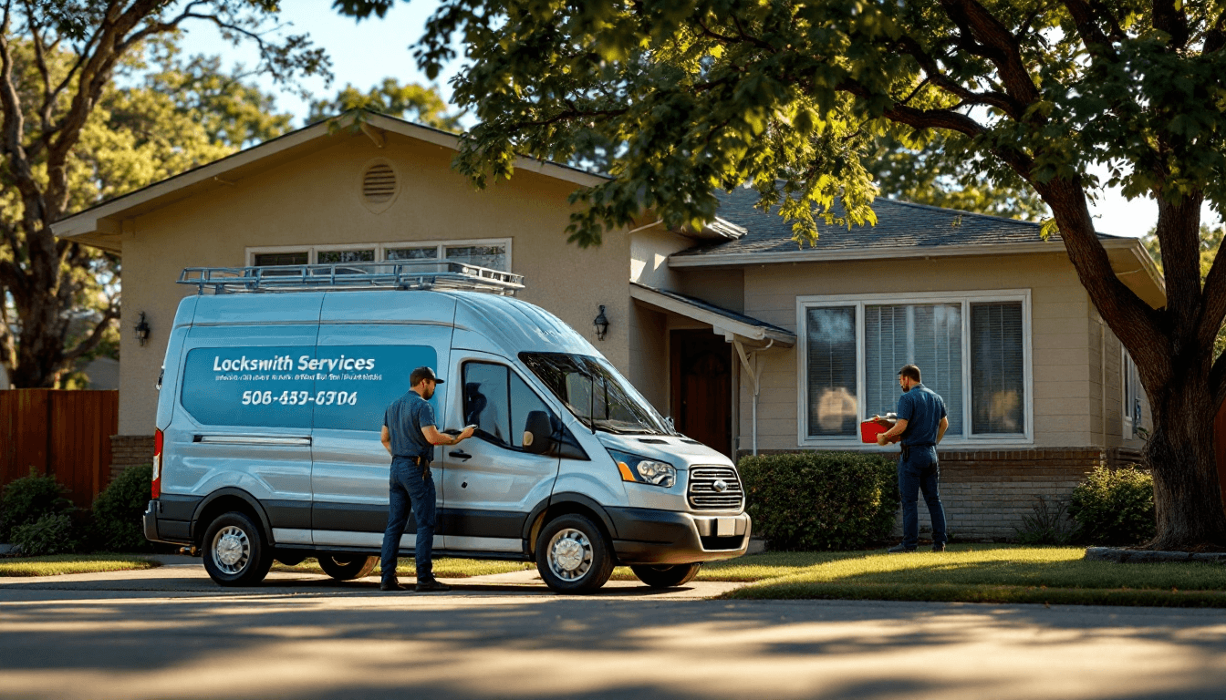 Cerrajero móvil profesional atendiendo vehículo residencial en Bedford TX