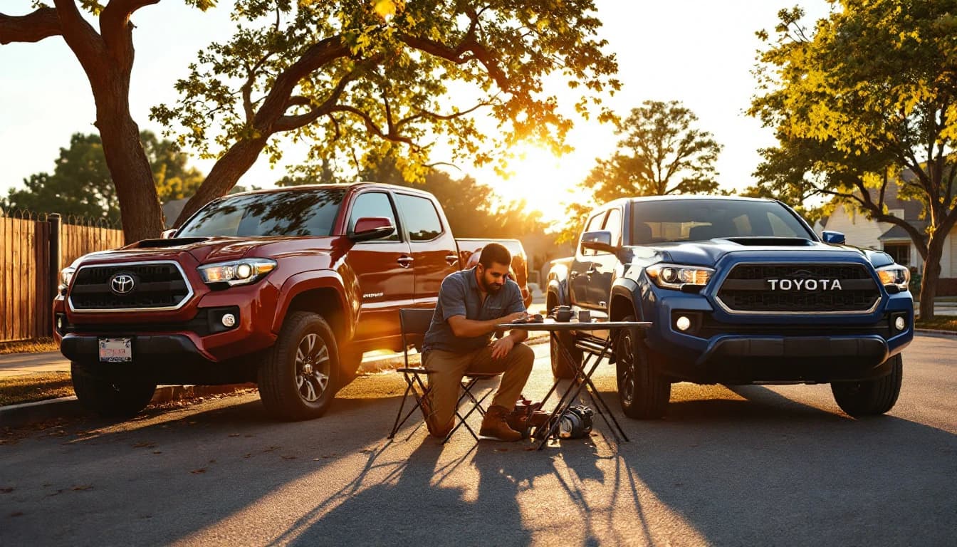 Cerrajero automotriz cortando y programando la llave de una Toyota Tacoma en Fort Worth, Texas
