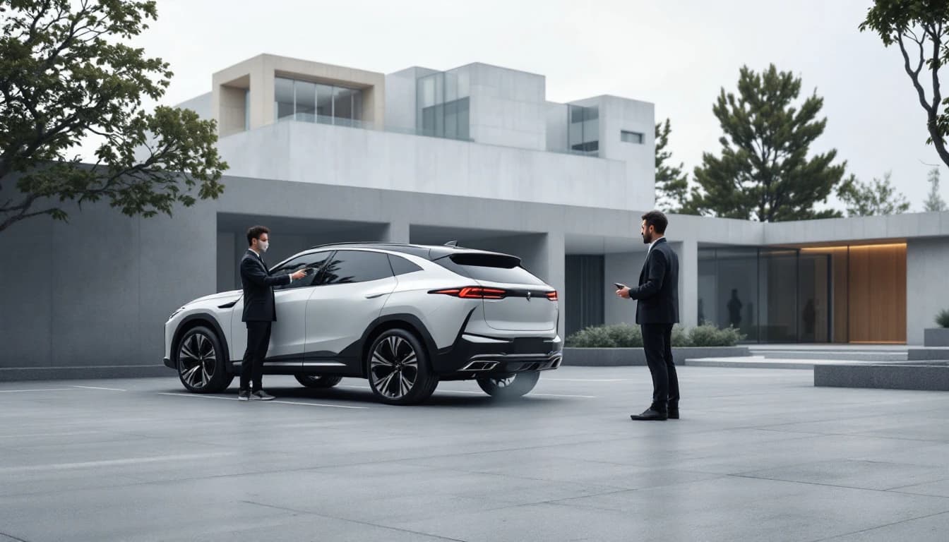 Lexus RX blanca estacionada frente a un museo del Cultural District de Fort Worth mientras un técnico registra una llave inteligente de repuesto