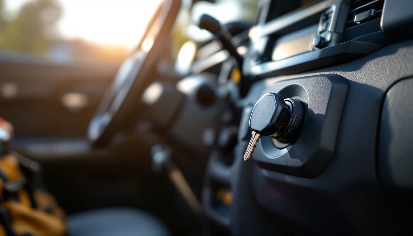 Punta de una llave metálica partida quedando dentro del switch de encendido de una camioneta de trabajo en Fort Worth
