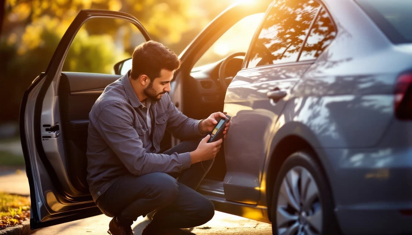 Cerrajero automotriz programando la llave con chip de un Volkswagen Jetta en Fort Worth, Texas