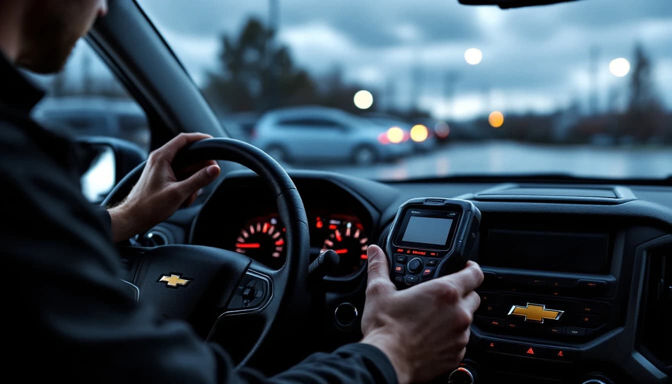 Tablero de Chevrolet con la luz de seguridad anti-robo encendida mientras un cerrajero diagnostica el sistema Passlock en Fort Worth