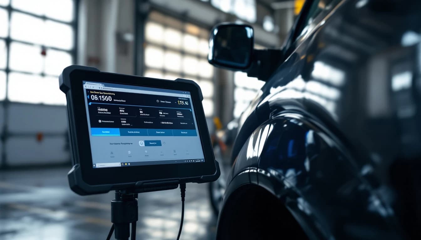 Cerrajero conectando un equipo de diagnóstico al puerto OBD de una Ford F-150 para programar el inmovilizador PATS en Fort Worth