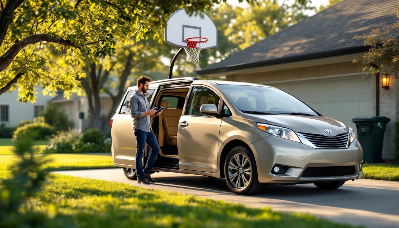 Toyota Sienna plateada con la puerta lateral abierta en un driveway del norte de Fort Worth mientras un técnico sincroniza el módulo inmovilizador con el VIN