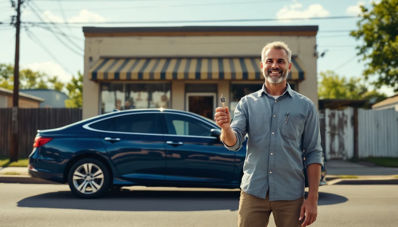 Kia Optima estacionado en el driveway de una casa del sur de Fort Worth mientras un técnico repara el cilindro de encendido en Texas